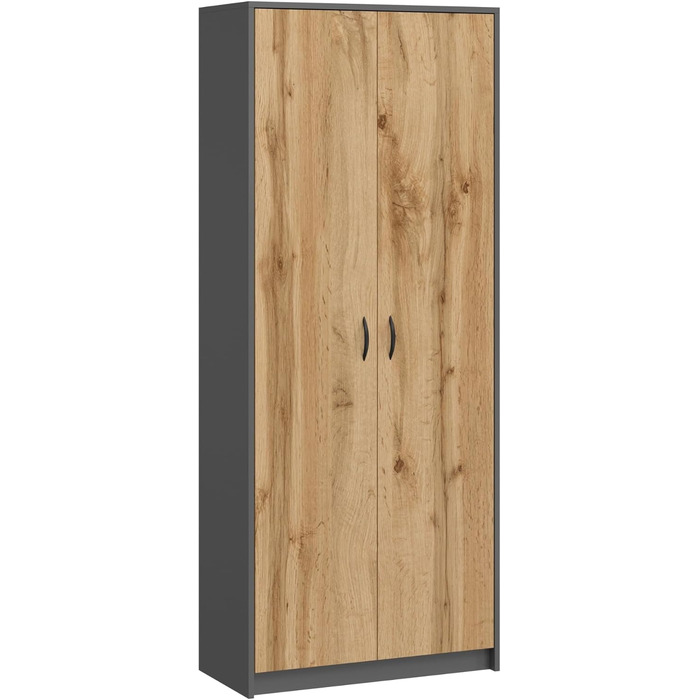 Домашня колекційна шафа, багатофункціональна шафа, полиця, сіра, ширина 74 см, висота 180 см, з шістьма полицями та додатковим відділенням, картотечна шафа, побутова шафа, органайзер, дерев&39яна багатофункціональна шафа 8 полиць, антрацит/дуб