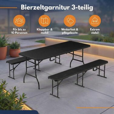 Складаний пивний садовий набір ALBATROS, 3 предмети Міцний розкладний стіл (300 кг) та 2 пивні лавки (500 кг) Комплект пивних столів на 10 осіб Стіл для кемпінгу на вулиці Пивний стіл 182 см Комплект садових меблів