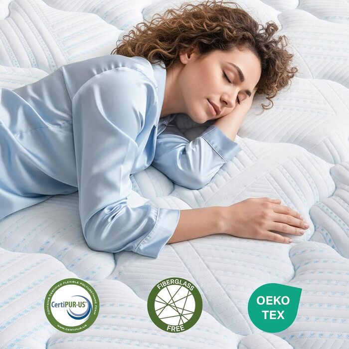 Матрац Coolvie 90x200 см Ортопедичний матрац H3 з 7-зонними пружинами Pocket Spring, висота 20 см Матраци з гелевим пінним покриттям з ефектом пам&39яті для сну на боці та на спині, сертифікований Oeko-Tex 90x200x20 см