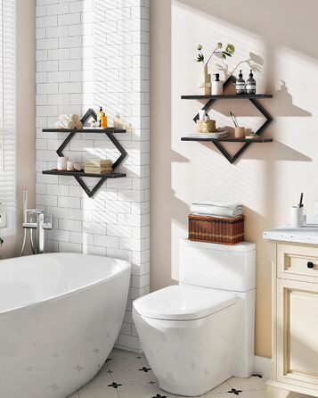 Настінна полиця, комплект з 2 шт., плаваюча полиця, 2-рівневі підвісні полиці, для вітальні, спальні, кухні, офісу, чорна DTBJ01P2BB 2 Чорний