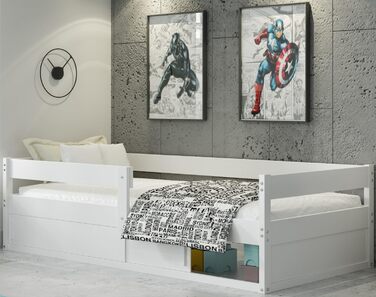 Дитяче ліжко Interbeds, підлогове дерев&39яне ліжко, односпальне ліжко Монтессорі із захистом від падіння та рейковою основою 160x80 см (біле)