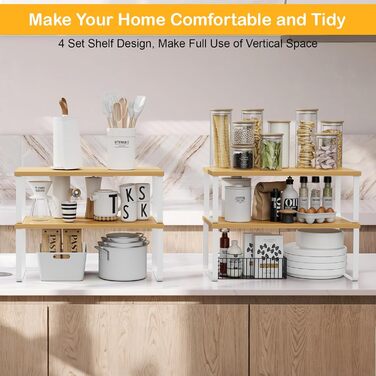 Органайзер для кухонних шаф, полиця з 4 предметів, вставка для кухонної полиці, полиця на кухонну стільницю, вежа для зберігання речей для кухні, ванної кімнати, вітальні - натуральний (натуральний)