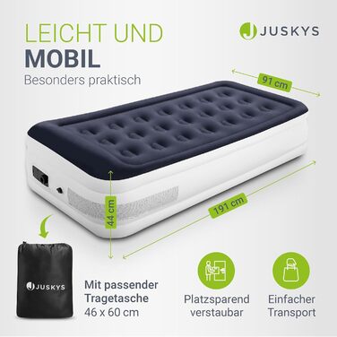 Самонадувальний надувний матрац Juskys 90x190 см - Надувне ліжко для 1 особи з вбудованим повітряним насосом - Ідеально підходить як гостьове ліжко або кемпінговий матрац - Водонепроникний синьо-білий одномісний