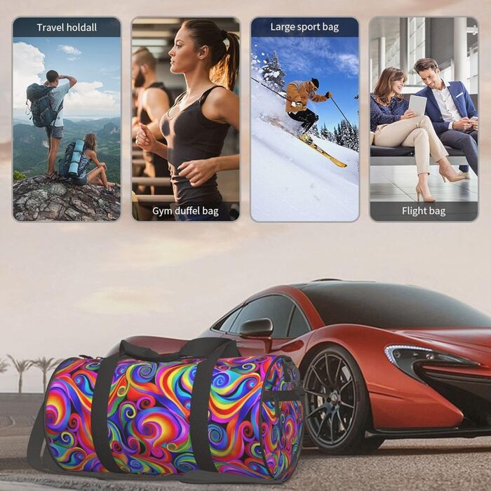 Спортивна сумка для подорожей, з принтом метеликів та веселки, чорна, універсальний розмір