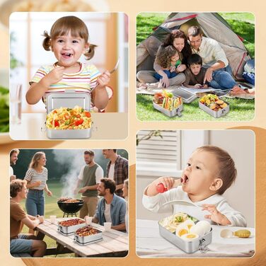 Ланчбокс з нержавіючої сталі, 1400 мл, з двома відділеннями, герметичний. Металева коробка для обіду з рухомою перегородкою, екологічна та без BPA, для дорослих та дітей.