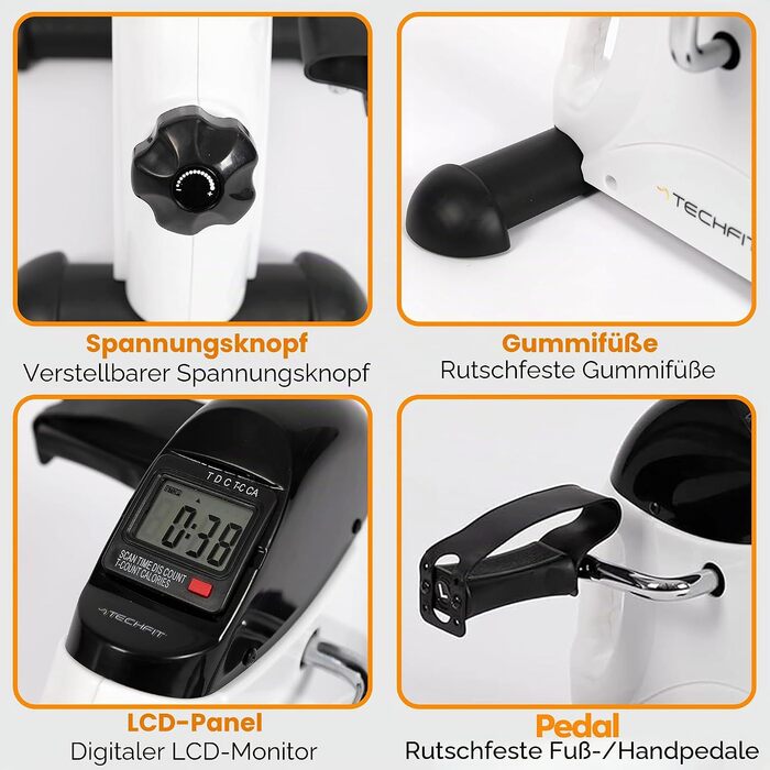 Міні-тренажер Techfit Pedal-Ausbilder для дому та офісу, легкий симулятор ходьби для рук і ніг, для реабілітації та легких тренувань, білий PED3