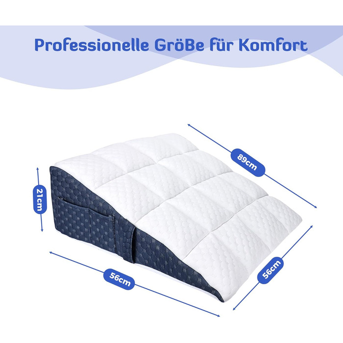 Універсальна клиноподібна подушка INFANZIA для ліжка та дивана - подушка для читання з піни з ефектом пам&39яті - ергономічна клиноподібна подушка для ліжка від рефлюксного апное сну, ідеальна подушка для спини для підтримки спини під час гри (білий/синій