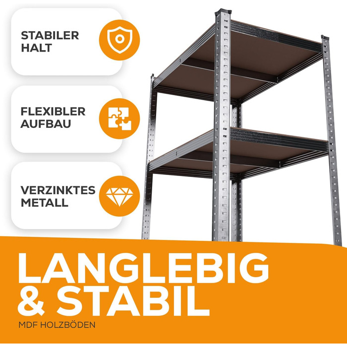 Надміцний стелаж, стелаж для зберігання, 40 x 90 x 180 см, стелаж зі сталевою рамою, вантажопідйомність до 875 кг кожен, 5 регульованих полиць, сріблястий СТАНДАРТ 90x180 см