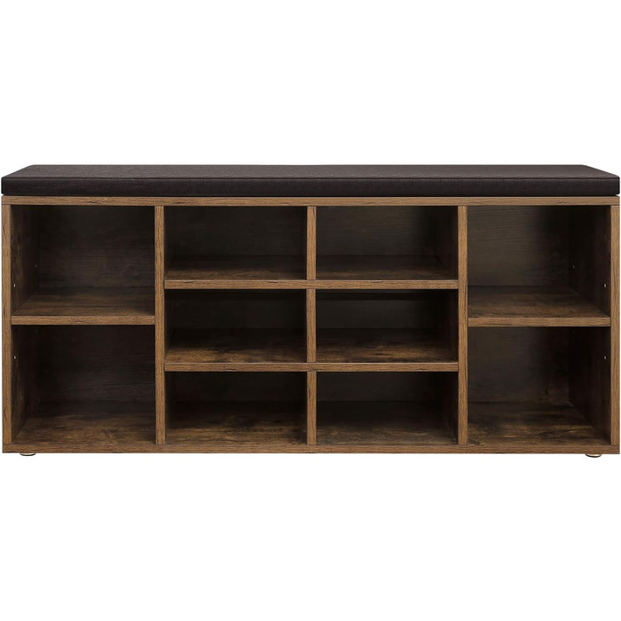 Лавка для взуття VASAGLE, полиця для взуття із сидінням, лавка для зберігання речей, добре оббита, лавка для передпокою з 10 відділеннями, регульовані полиці, для спальні, 30 x 104 x 48 см, вінтажний коричневий LHS10BX