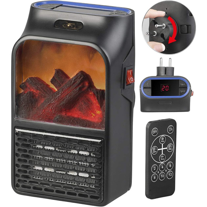 Камінний обігрівач Sichler Household Appliances Підключається до мережі вентилятор з ефектом каміна та пультом дистанційного керування, 500 Вт (керамічний вентилятор, підключається до мережі)