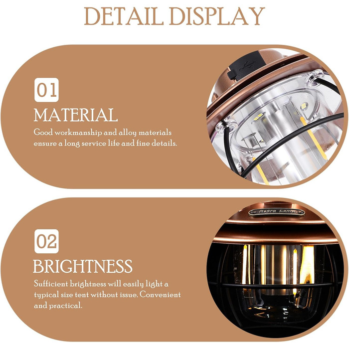 Багатофункціональний ретро-світлодіодний кемпінговий ліхтар з акумуляторною батареєю. Зручний ліхтар для намету на відкритому повітрі з гачком для підвішування. Тепле освітлення для кемпінгу та вечірок.