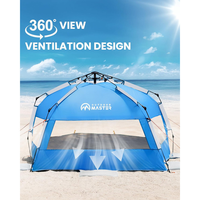 Пляжний намет OutdoorMaster з технологією Dark Shelter, портативний пляжний сонцезахисний тент, тент для 4-6 осіб із захистом від ультрафіолету UPF 50, легко встановлюється, розкладний намет, сімейний розмір, Ocracoke Coast