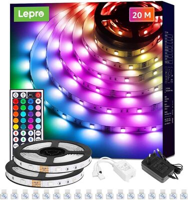 Набір світлодіодних стрічок Lepro RGB, 5050 SMD 150 світлодіодних стрічок, 12 В, світлодіодна стрічка самоклеюча, гнучка світлодіодна стрічка, світлодіодні ліхтарі IP20, барвиста світлодіодна стрічка з регулюванням яскравості, блок живлення та контролер у