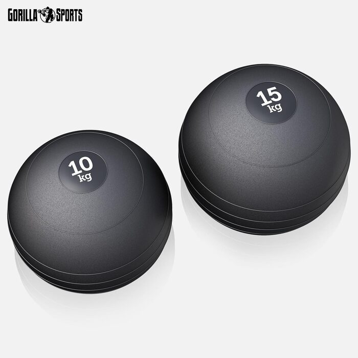 Медичний м'яч GORILLA SPORTS - 3 кг, 5 кг, 7 кг, 10 кг, 15 кг, 20 кг, одиночний/комплект, з чіпкою поверхнею, не ковзає, чорний - ваговий м'яч, м'яч для фітнесу, слембол, тренувальний м'яч (C 25 кг-комплект)