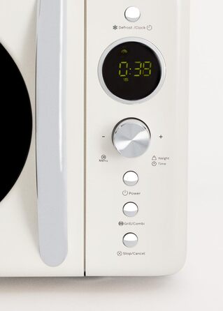 СТВОРИТИ/МІКРОХВИЛЬОВА ПІЧ РЕТРО/Цифрова мікрохвильова піч з функцією гриля кремово-білий/ретро стиль, ємність 20 л, посуд Ø245 мм, 3 програми, 9 попередньо встановлених меню, багатоступеневе приготування, РК-дисплей