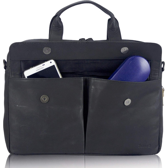 Чоловіча шкіряна сумка для ноутбука Sunsa, 14-дюймовий діловий портфель. Чорна велика сумка-сумка для ноутбука / сумка для ноутбук
