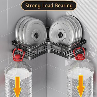 Кутова полиця для душу без свердління, 2 шт., чорна. Органайзер для ванної кімнати з 4 гачками, полиці для душу, аксесуари для душу, тримач для шампуню у ванну кімнату.