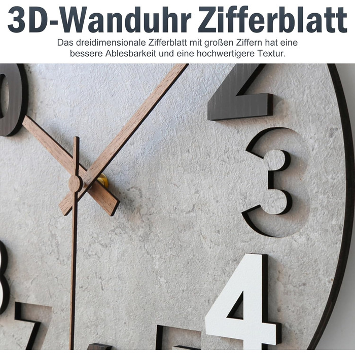 Настінний годинник Stellarize Великий без цокання Сучасний дерев'яний 3D кухонний годинник для вітальні дитячої кімнати офісу (30