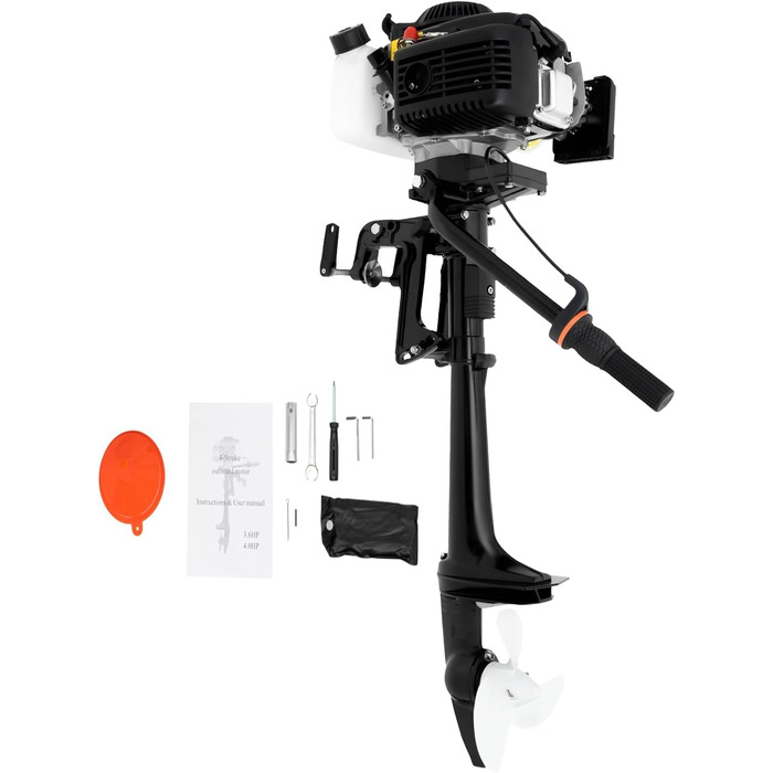 Тактний підвісний мотор 4 к.с. - бензиновий підвісний мотор об&39ємом 55 куб.см, потужністю 2,9 кВт, з системою CDI, системою повітряного охолодження та паливним баком об&39ємом 1,4 л для каяків, каное та шлюпок (4-тактний, 4 к.с.), 4-