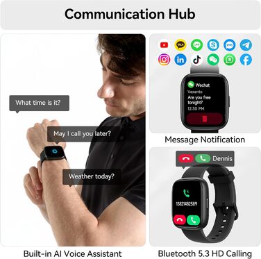Розумний годинник для чоловіків та жінок, 1,83-дюймовий розумний годинник з Bluetooth-дзвінками/Alexa, понад 100 спортивних режимів, фітнес-годинник з монітором серцевого ритму/сну/крокоміром, водонепроникний фітнес-трекер IP68 для Android та iOS, чорний