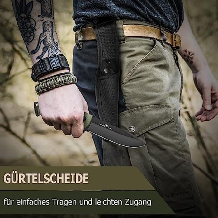 Великий ніж-сокира Purple Dragon для активного відпочинку, набір з піхвами. Міцний сокира з цільного шматка сталі D2, для кемпінгу, виживання та розпилювання деревини. Чудовий подарунок для чоловіків, колір зелений.