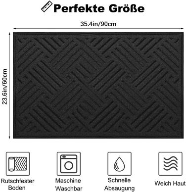 Килимок для вулиці 60x90 см, м&39який, поглинаючий та брудовідштовхувальний, нековзний, килимок для підлоги, який можна прати в пральній машині, для передніх та задніх дверей, для брудного взуття та лап (Чорний 4) Чорний 4 60 x 90 см (Прямокутний)