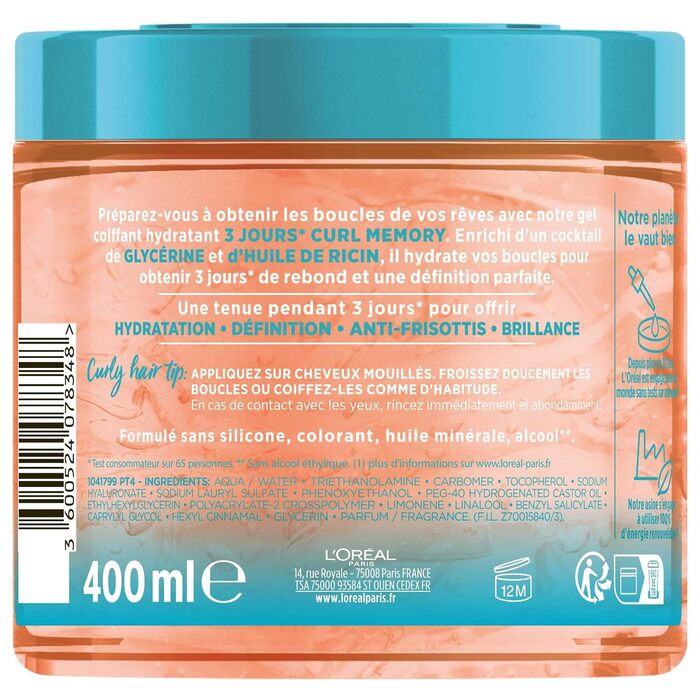 Зволожувальний гель для укладання локонів Elseve Dream Long Curls Curl Memory, 400 мл