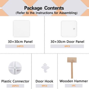 Кубоподібний модуль для зберігання з дверцятами, 6 кубічних полиць, гардеробна шафа, модульна пластикова полиця, ідеально підходить для спальні, 93,5 см Д x 31,8 см Ш x 93,5 см В, молочно-білий, USHS3006M-DOOR