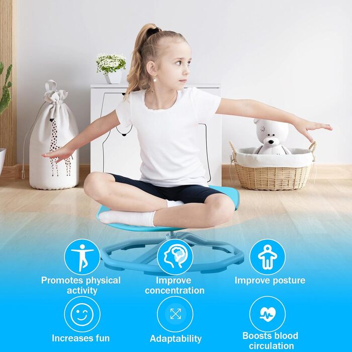 Сенсорний обертовий стілець для дітей, обертовий стілець на 360 з тренуванням рівноваги, сприяє координації та рівновазі, сенсорна іграшка для хлопчиків та дівчаток, ідеально підходить для дітей з аутизмом, синій