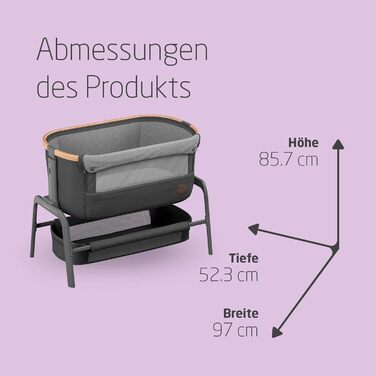 Дитяче ліжечко Maxi-Cosi Iora, складне, 0-6 місяців, макс. 9 кг, 4 положення нахилу та 5 положень висоти, легко штовхати, зручний матрац, великий кошик, легко переносити, колір Essential Graphite
