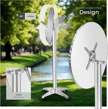 В-1 розкладний стіл Ø 60 см, бістро-стіл, розкладний балконний стіл, алюмінієвий барний стіл, стіл з регульованою висотою 75 см / 115 см, стіл для вечірок, круглий обідній стіл, садовий стіл, розкладний стіл - сріблястий 75/115 см / Ø вертикальної труби 5