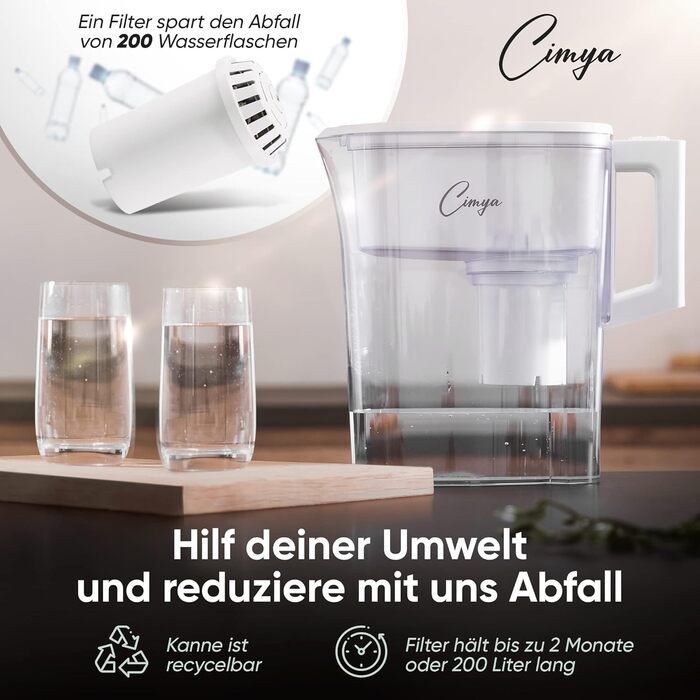 Фільтр для води питної води Фільтр 2,4 л 1 x 2-місячний картридж АКТИВОВАНЕ ВУГІЛЛЯ Пом&39якшує, фільтрує вапно, хлор, пестициди та бактерії, підвищує значення pH (білий)