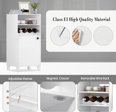 Кухонна шафа WOLTU з винною полицею, книжковою полицею, кухонною полицею, багатофункціональною шафою для зберігання, книжковою шафою, з дверцятами та регульованими полицями, білою, 48x108x40 см, KSK01ws