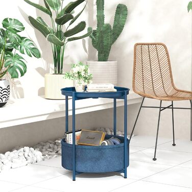 Круглий журнальний столик, маленький столик, металевий балконний столик, 2-ярусний диванний столик, журнальний столик з тканинним кошиком, тумбочка, столик для вітальні, журнальні столики для спальні, тераси, синій