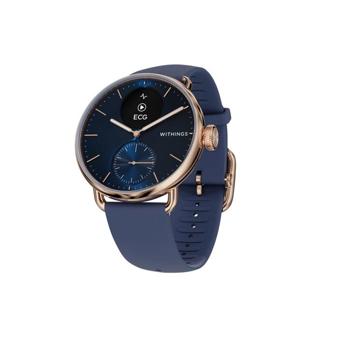 Розумний годинник для чоловіків та жінок, ЕКГ, SpO2, температура, відстеження сну, здоров&39я дихальних шляхів, водонепроникний, 35 днів автономної роботи, Android та iOS, рожево-золотистий синій ScanWatch 2 38 мм, 2