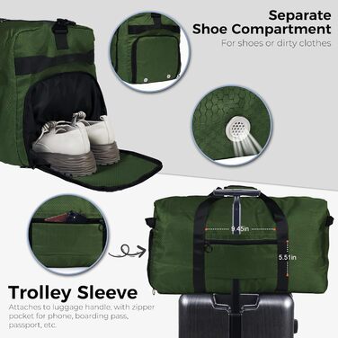 Чоловіча дорожня сумка Fmeida Sportasche, жіночі дорожні сумки, велика ручна поклажа, спортивна сумка, сумка для сауни XXL, лікарняна сумка, легка 65 л, зелена