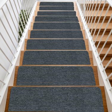 Килимки для сходів, 15 шт. , 55 x 22 см, самоклеючі, можна прати в пральній машині, протиковзкі, для сімей з дітьми, людьми похилого віку та домашніми тваринами (сірі)