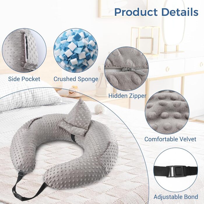 Подушка для читання INFANZIA для ігор, подушка для підтримки підлокітників, U-подібна подушка для колін з бічною кишенею для ліжка та дивана, компактна ігрова подушка з підтримкою планшета для читання, в&39язання гачком, робочий сірий колір