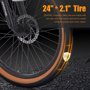 Гірський велосипед SPATIAL 29/27,5/26/24 дюймів, велосипед для активного відпочинку, 2 1/8 передачі, алюмінієва рама Подвійні дискові гальма, регульоване ергономічне сідло для чоловіків, жінок, підлітків, чорний 24 дюйми