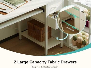 Письмовий стіл з 2 шухлядами, 140 x 50 см, комп&39ютерний/ігровий стіл з підставкою для клавіатури, бічною полицею з регульованою висотою, підставкою для монітора та розеткою для домашнього офісу та вітальні, білий, 140 x 50 см