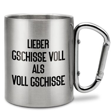 Відсоткові моменти. Краще бути повним лайна, ніж повним лайна Сталева чашка для пиття з карабіном Ідея подарунка 330 мл Чашка Для кемпінгу Ключки Срібна без кришки