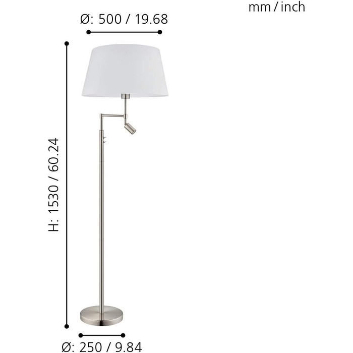 Світлодіодний торшер EGLO Santander, торшер на 2 полум'я з металу, текстиль, світильник для вітальні в нікелевому матовому кольорі, білий, стельовий умивальник з лампою для читання, світильник з вимикачем, цоколь E27 Нова модель