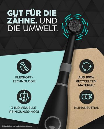 Електрична зубна щітка happybrush Eco R2 - Екологічна обертова зубна щітка з акумулятором, що включає 3 щітки та зубну пасту - AllBlack Allblack із зубною пастою