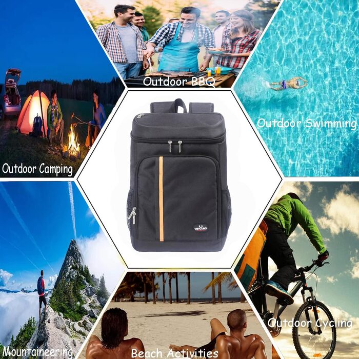 Рюкзак-холодильник 28 л, утеплений рюкзак для пікніка, велика сумка-холодильник для чоловіків та жінок, для пікніків/барбекю/кемпінгу/прогулянок/шопінгу (чорний)