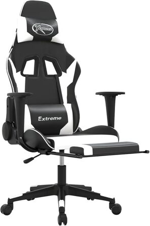 Геймерське крісло з регульованою спинкою, штучна шкіра, чорно-біле, поворот на 360 Модель 3143704
