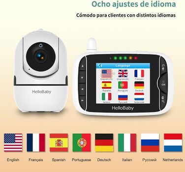 Монітор HelloBaby з камерою HB65, 3,2-дюймовий дисплей, радіоняня, кут огляду 360 градусів, дитяча камера з дистанційним керування