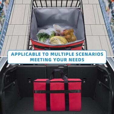 Велика складна сумка-холодильник об&39ємом 38 літрів, термосумка для покупок, вміщує 20 кг, ідеально підходить для ізольованих сумок для покупок, сумок для пікніка та подорожей на природі. Червоного кольору.