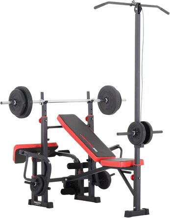 Лава для фітнесу TrainHard Power Station, чорно-червона, зі штангою 1,6 м та дисками вагою 25 кг