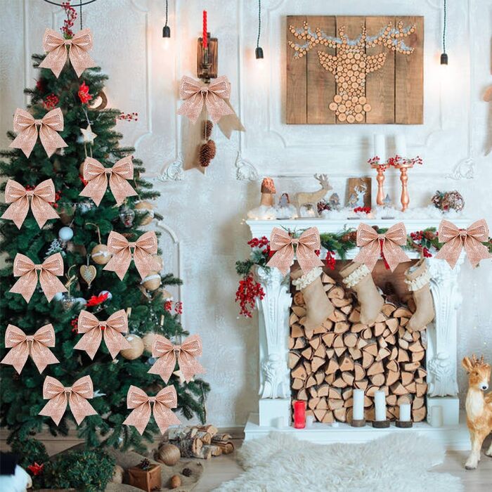 Різдвяні бантики 12 шт рожеві SULOLI