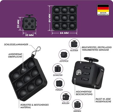 Включаючи безкоштовний Fidget Popper, чорний, Fidget Cube, Fidget popit, ADHD Anti-Stress, Stress Relief, Anti Anxiety & Nervousne